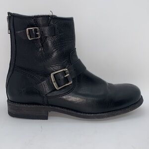 Frye Leather Ankle Moto Boots Black 8 Bikercore Strappy Buckle Zip Up